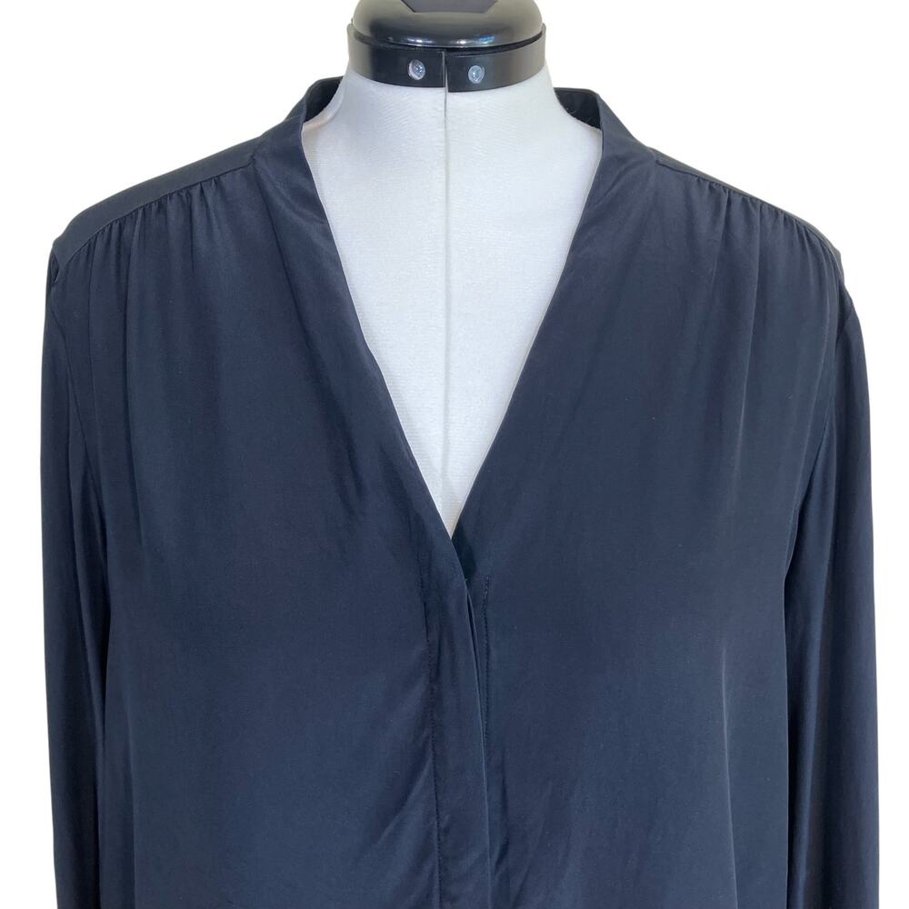 Lafayette 148 Womens XXL Black 100% Silk Collarless Blouse Shirt Elegant Modest - Picture 6 of 15